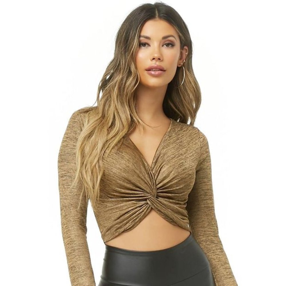 Metallic Twist-Front Crop Top